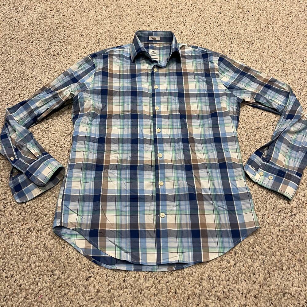 Peter Millar Crown Sport Button Down Shirt Sz S Blue Plaid Preppy Performance